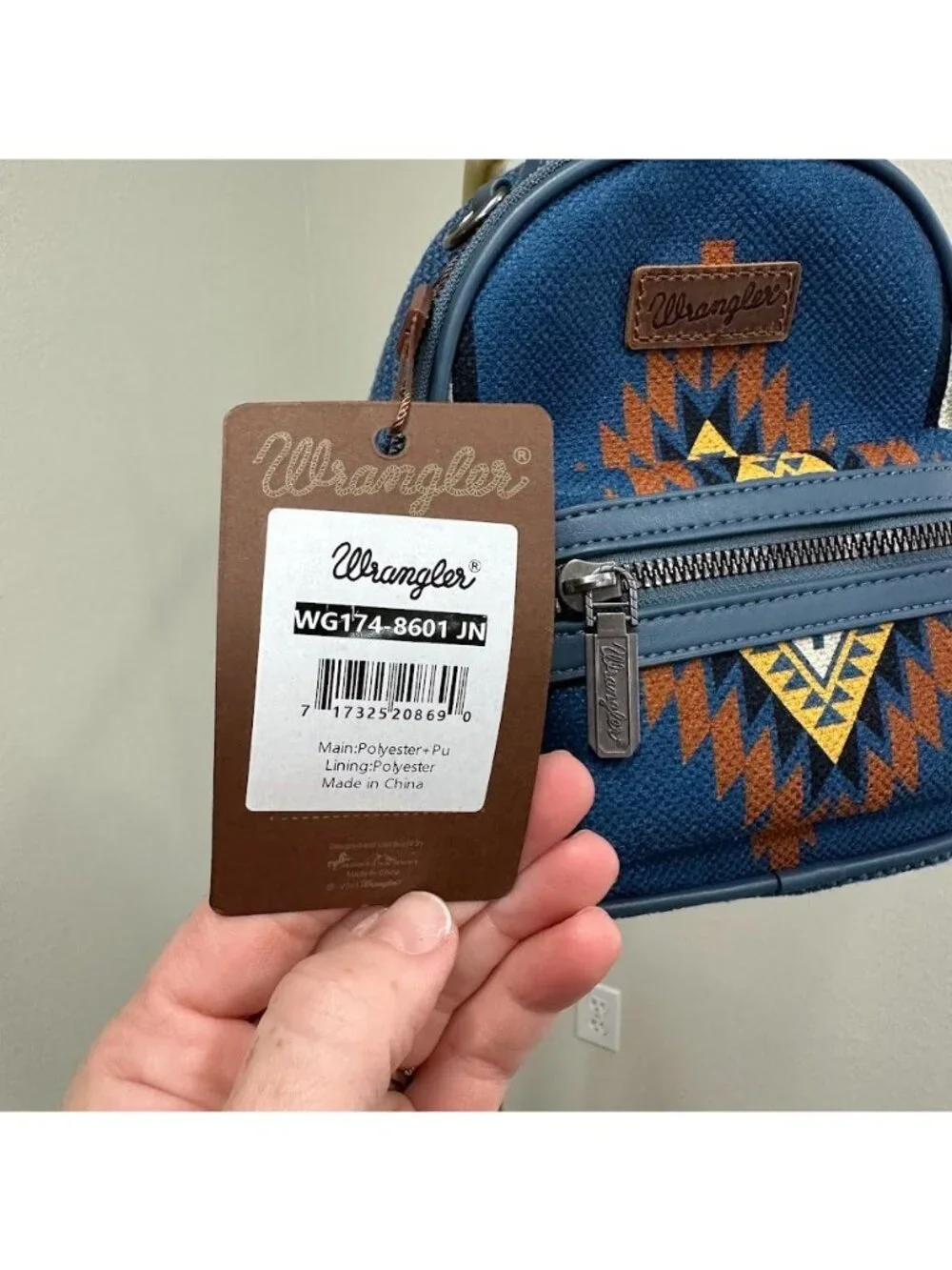 Wrangler Southwestern Aztec Mini Backpack Wallet Combo Bag In Blue Jean NEW - Picture 2 of 8